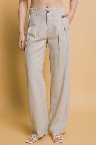 Linen Blend Tailored Wide Leg Pants