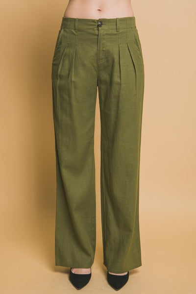 Linen Blend Tailored Wide Leg Pants