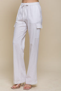 Linen Blend Straight Leg Cargo Pants