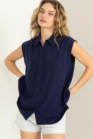 Linen Blend Button Down Top