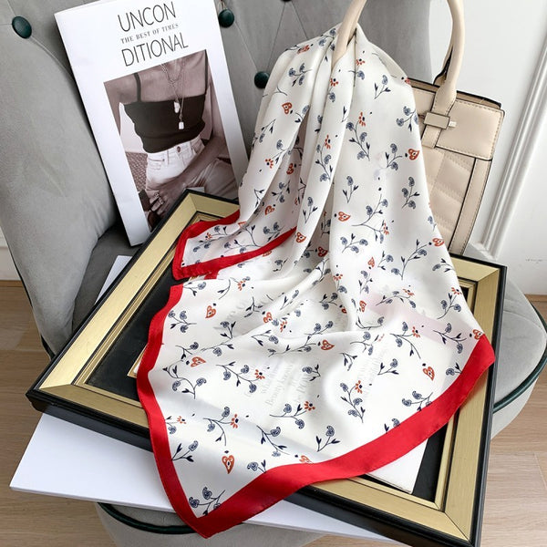 Flower Print Silky Feeling Bandana Scarf