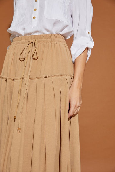 100% Cotton  Drawstring Pleated Skirt