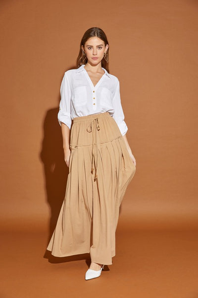 100% Cotton  Drawstring Pleated Skirt