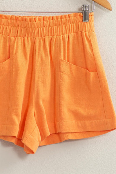 Linen Blend Elastic Waist Shorts