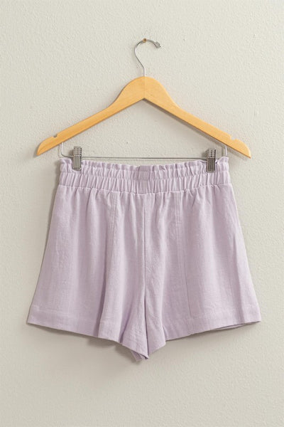 Linen Blend Elastic Waist Shorts