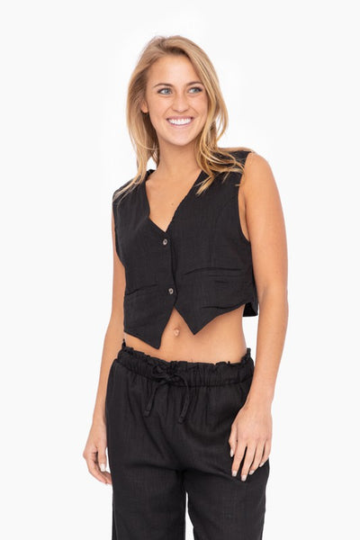 Linen Blend Tailored Resort Vest