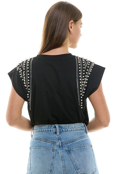 Cotton Bejeweled Boat Neck Top