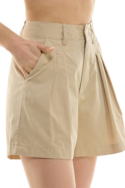 Cotton High Waist Pleated Shorts