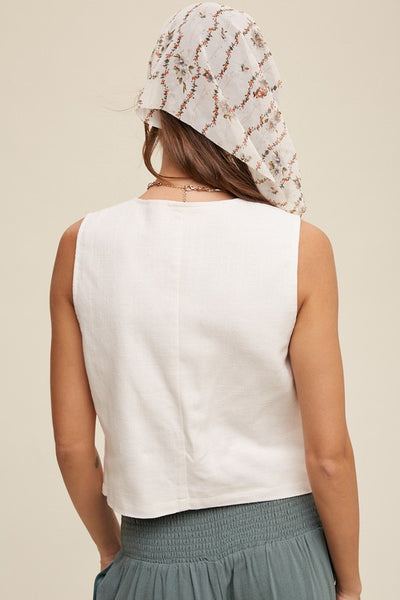 Linen Blend Vest with Pockets