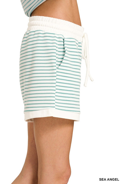 Stripe Contrast Trim Top & Shorts Set
