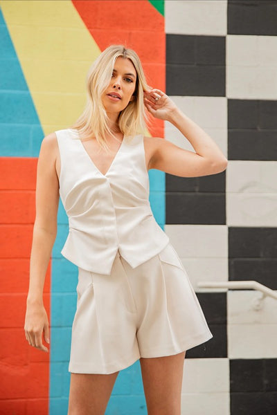 Pleated High-Waisted Shorts
