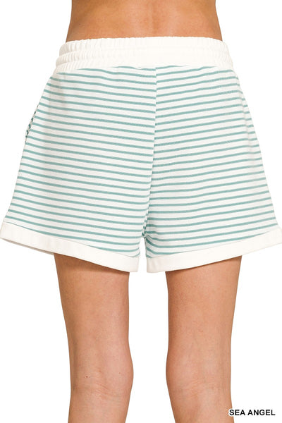 Stripe Contrast Trim Top & Shorts Set
