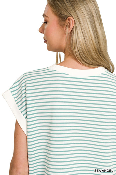 Stripe Contrast Trim Top & Shorts Set