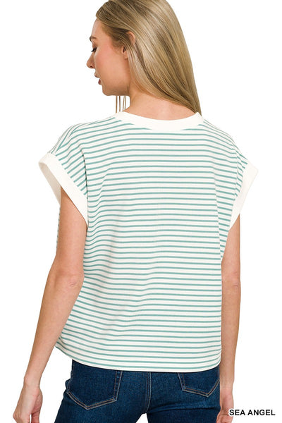 Stripe Contrast Trim Top & Shorts Set