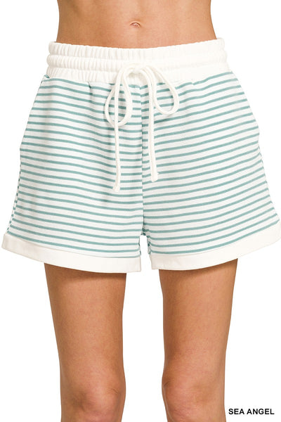 Stripe Contrast Trim Top & Shorts Set