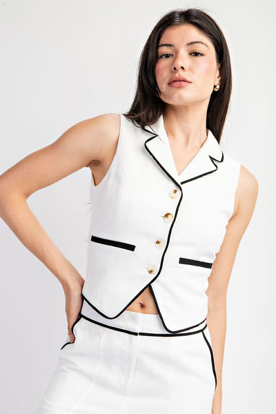 Linen Blend Tailored Contrast Shorts