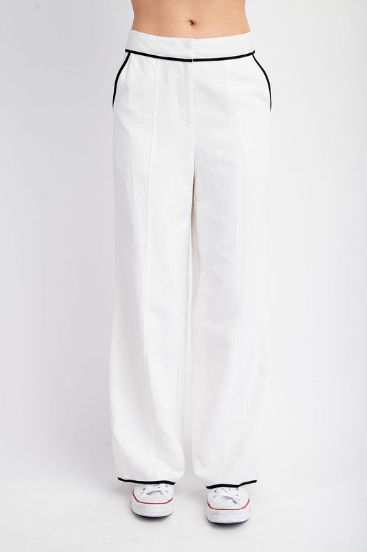 Linen Blend Tailored Contrast Pants