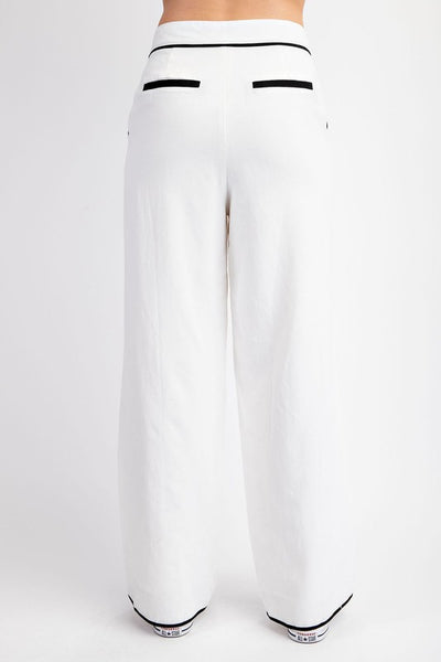 Linen Blend Tailored Contrast Pants