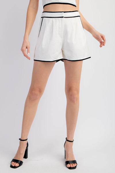 Linen Blend Tailored Contrast Shorts