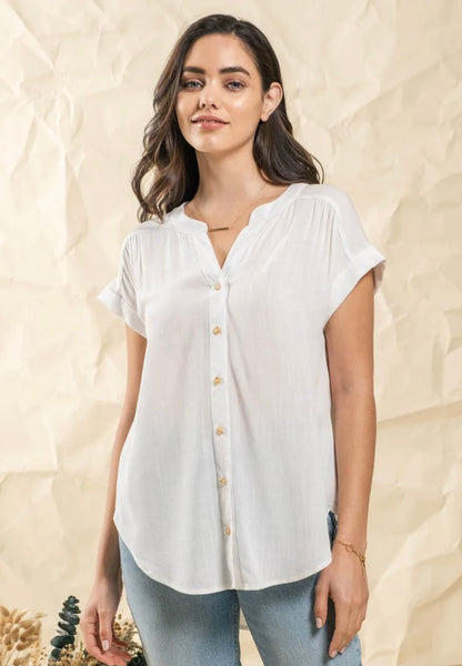 Linen Effect Button Down Short Sleeve Shirt