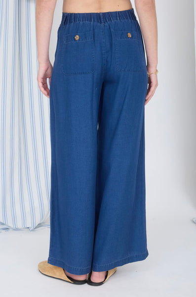 Chambray Pintuck Detail Wide Leg Pants