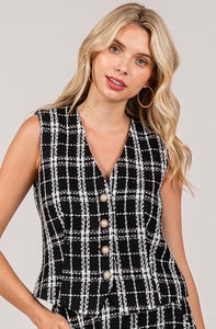 Plaid Tweed Tailored Vest