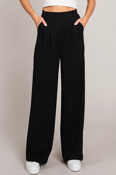 Twill Darted Wide Leg Trousers