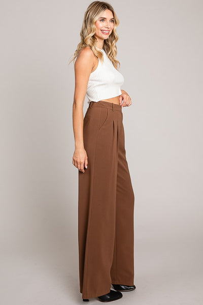 Twill Darted Wide Leg Trousers