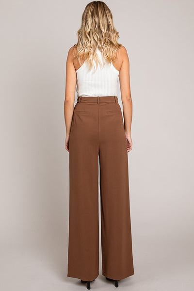 Twill Darted Wide Leg Trousers