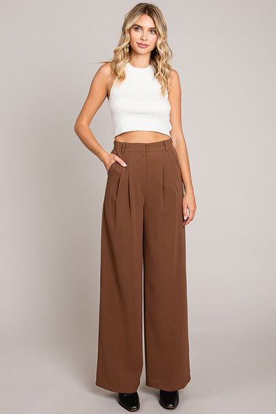 Twill Darted Wide Leg Trousers