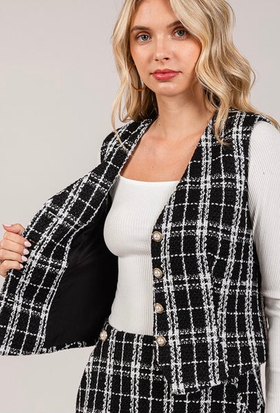 Plaid Tweed Tailored Vest