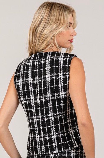 Plaid Tweed Tailored Vest