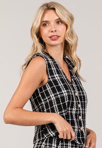 Plaid Tweed Tailored Vest