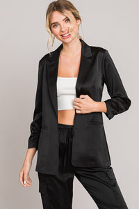 Satin Ruched Sleeve Blazer Jacket