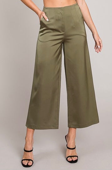 Satin Wide Culotte Pants