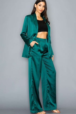 Satin Blazer + WideLeg Pants Set