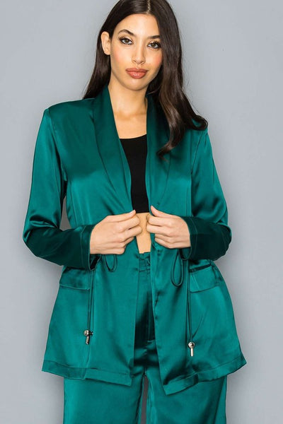 Satin Blazer + WideLeg Pants Set