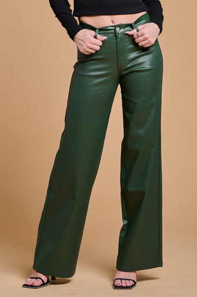 Stretch PU Faux Leather WidenLeg Pants