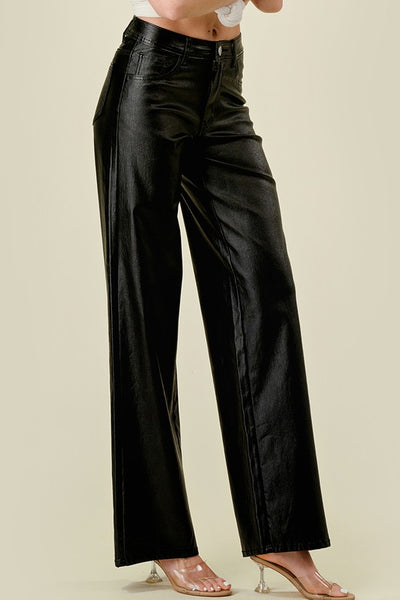 Super Stretchy PU Faux Leather WidenLeg Jeans