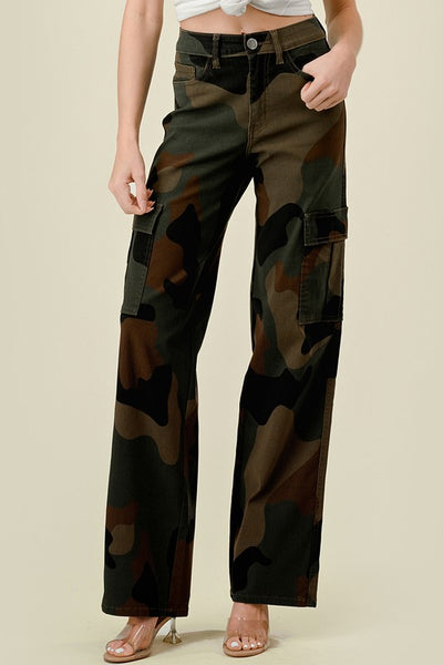 Super Stretch WideLeg Camouflage High Waisted Cargo Pants