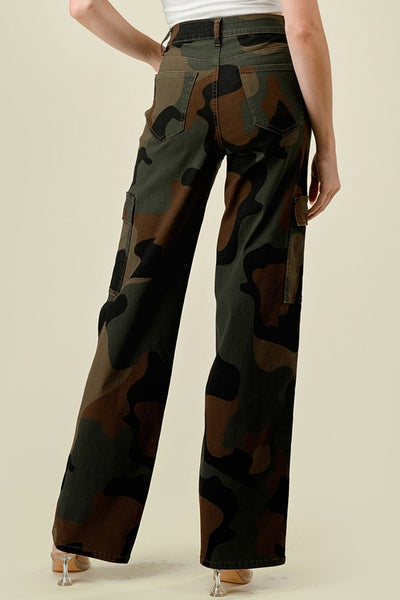 Super Stretch WideLeg Camouflage High Waisted Cargo Pants