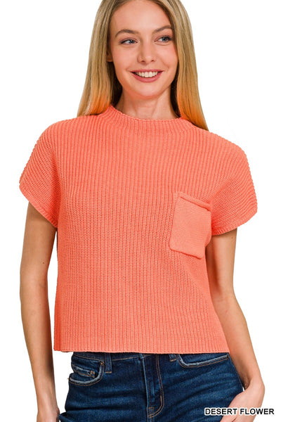 100% Cotton Mock Neck Short Sleeve Knit Top