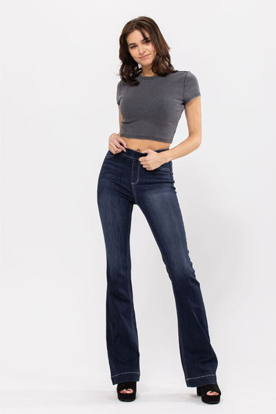 Pull On Super Strech  Flare Dark Denim Jeans