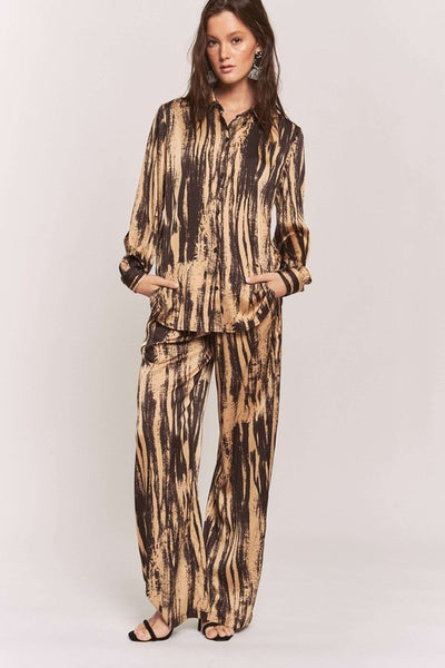 Satin Zebra Button Down Shirt + WideLeg Pants Set