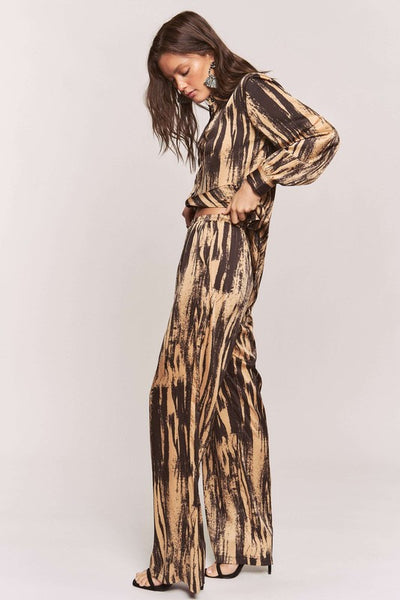 Satin Zebra Button Down Shirt + WideLeg Pants Set