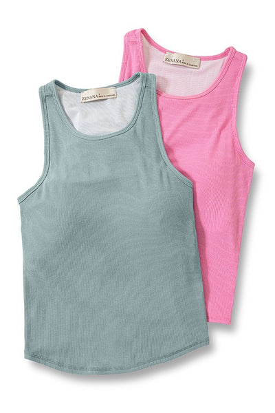 Racer Back Rib Tank Top (Removable Pads)