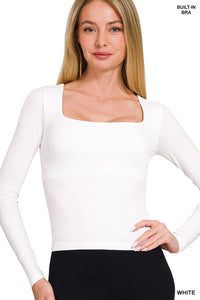 Long Sleeve Seamless Top With Built-In Bra