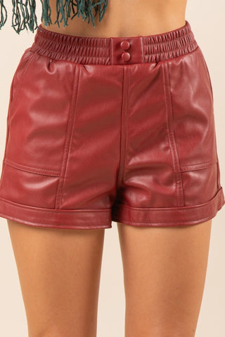 Solid Faux Leather Shorts