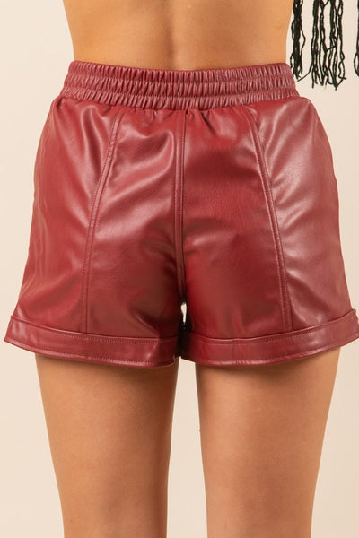 Solid Faux Leather Shorts