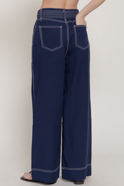 Belted Wide Leg Woven Pants